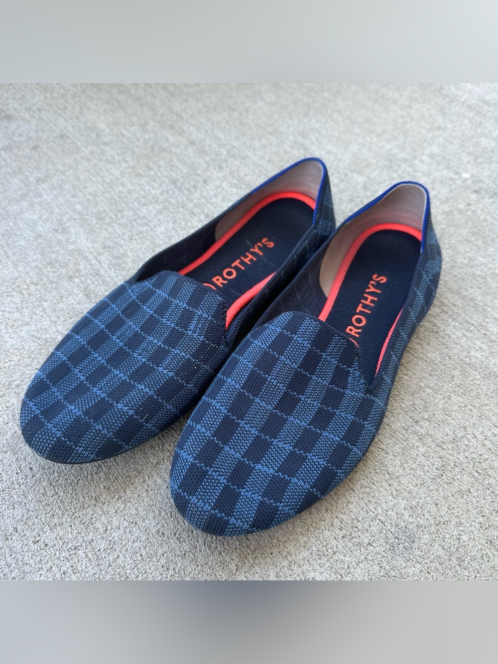 Rothy's Navy and Dark Blue Checker Slip-On Loafers